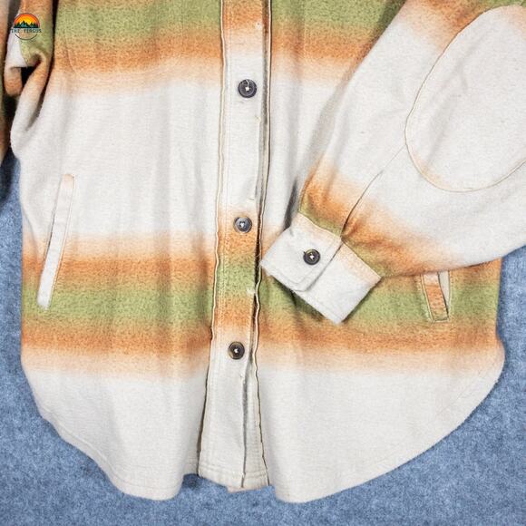 Free People Button Front Shacket Beige Green Ombre Stripes Cottage Women's Sz XL - Picture 11 of 13